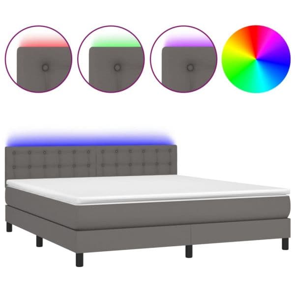 vidaXL Cama Box Spring com Colchão/led 180x200cm Couro Artificial Cinza - 1075218756