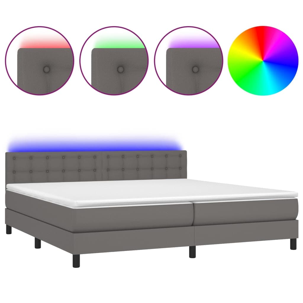 vidaXL Cama box spring c/ colchão/LED 200x200cm couro artificial cinza