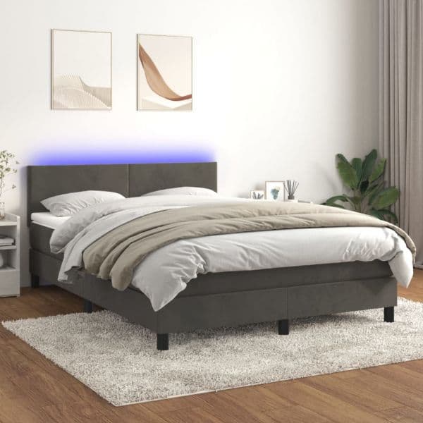 vidaXL Cama Box Spring com Colchão/led 140x200cm Veludo Cinzento-escuro - 1925665771