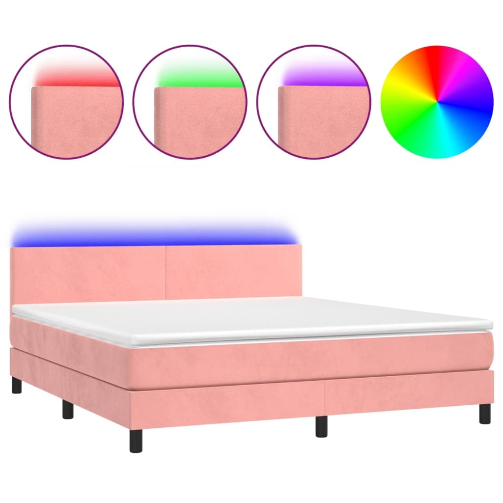 vidaXL Cama box spring c/ colchão/LED 160x200 cm veludo rosa