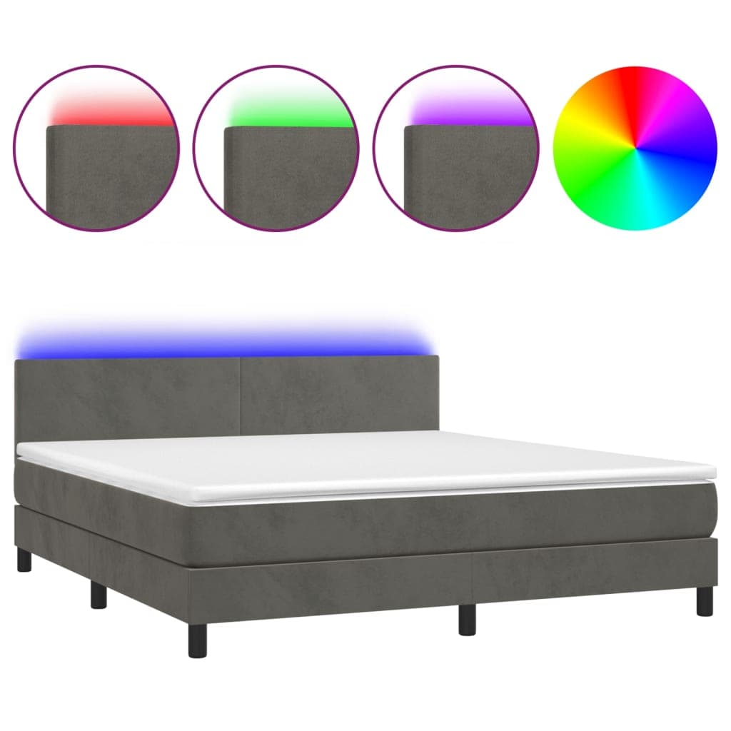 vidaXL Cama Box Spring com Colchão/led 180x200cm Veludo Cinzento-escuro - 2355384237