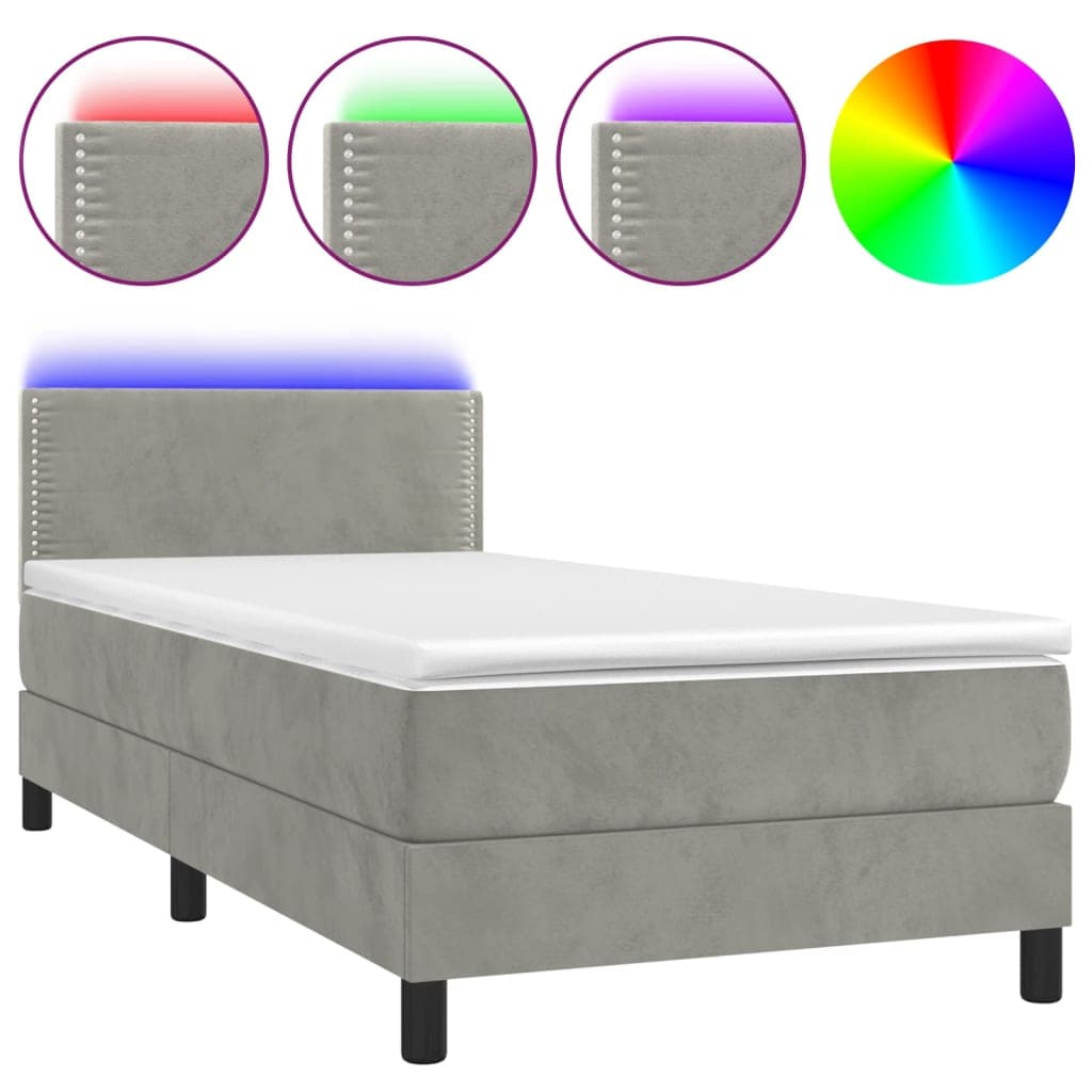 vidaXL Cama Box Spring com Colchão/led 80x200 cm Veludo Cinzento-claro - 727952965