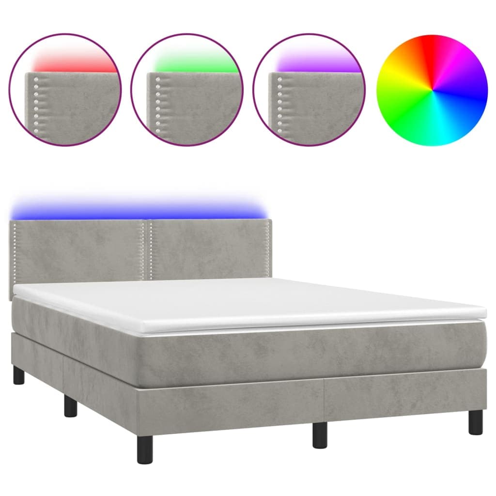 vidaXL Cama Box Spring com Colchão/led 140x190 cm Veludo Cinzento - 5176710