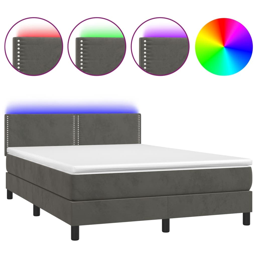 vidaXL Cama Box Spring com Colchão/led 140x200cm Veludo Cinzento-escuro - 3752883920