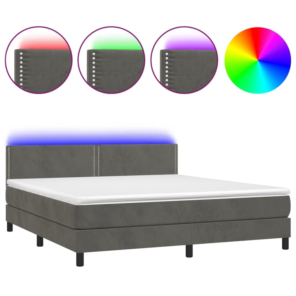 vidaXL Cama Box Spring com Colchão/led 180x200cm Veludo Cinzento-escuro - 554920598