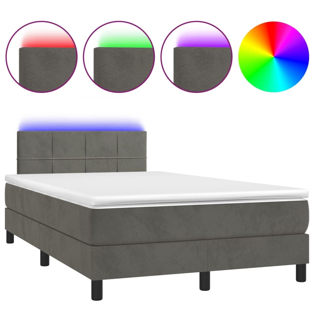 vidaXL Cama box spring c/ colchão/LED 120x200cm veludo cinzento-escuro