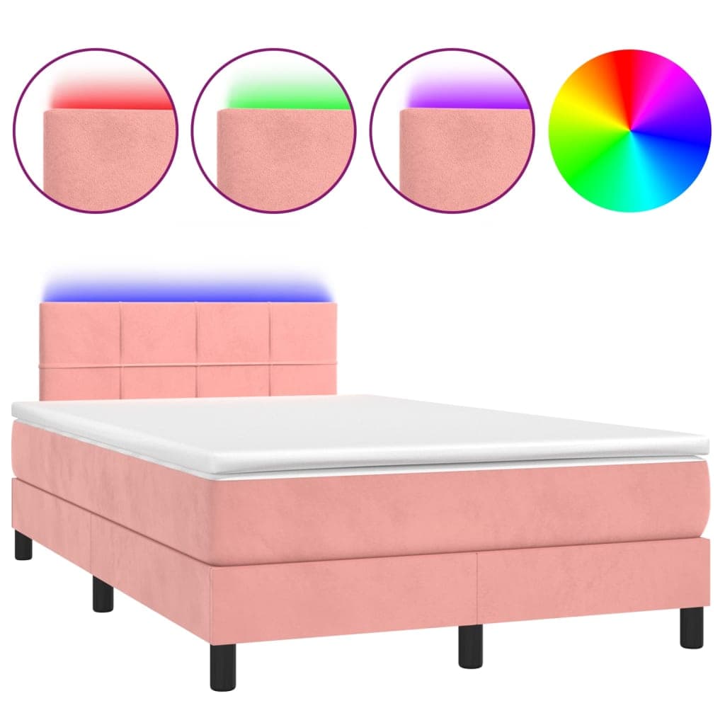 vidaXL Cama box spring c/ colchão/LED 120x200 cm veludo rosa