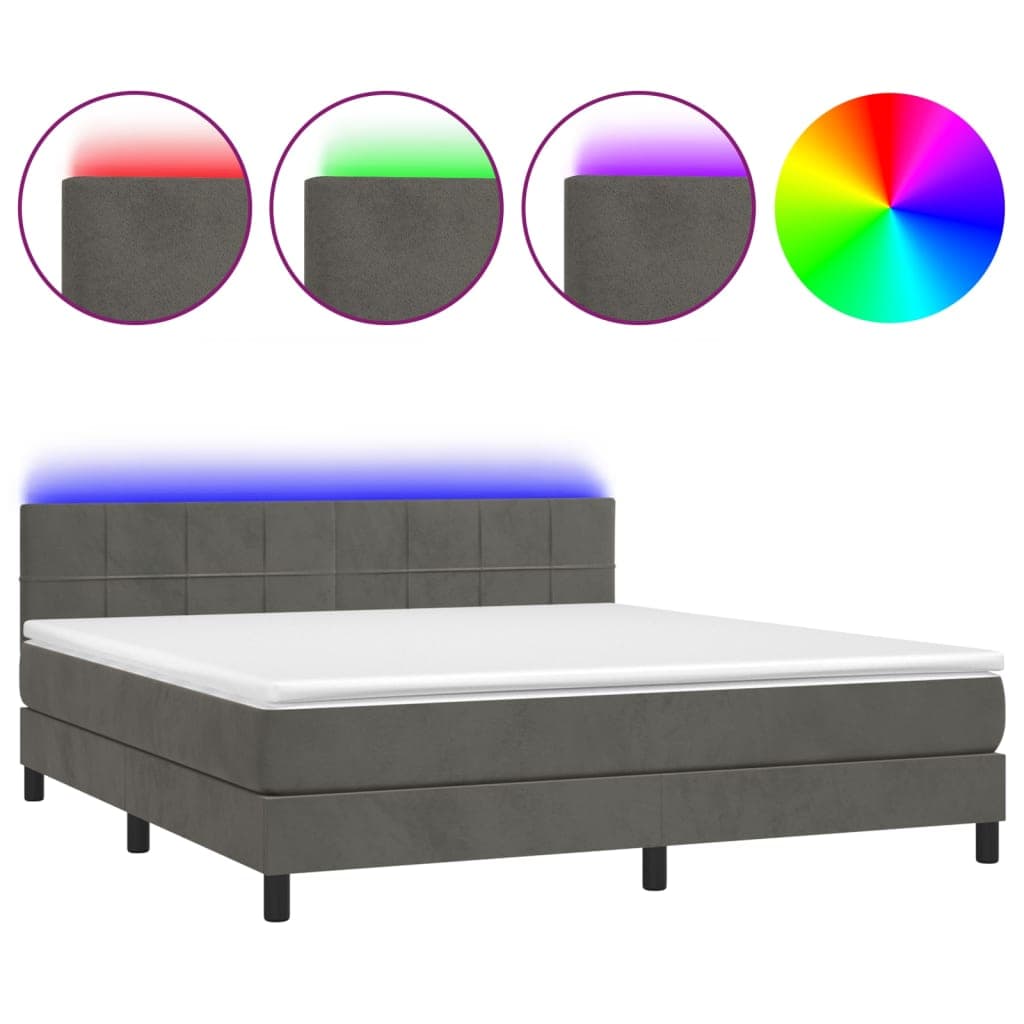 vidaXL Cama box spring c/ colchão/LED 160x200cm veludo cinzento-escuro