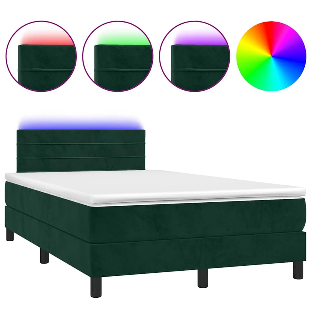 vidaXL Cama Box Spring com Colchão/led 120x200 cm Veludo Verde-escuro - 3286520084