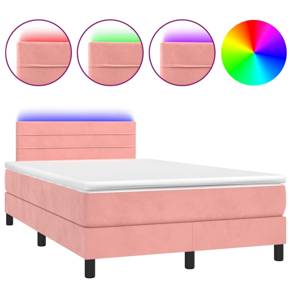 vidaXL Cama Box Spring com Colchão/led 120x200 cm Veludo Rosa - 610040851