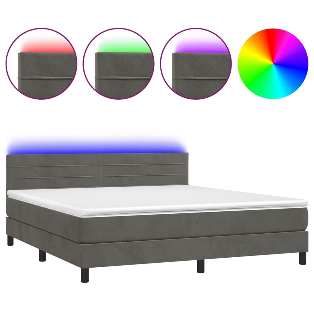 vidaXL Cama box spring c/ colchão/LED 160x200cm veludo cinzento-escuro