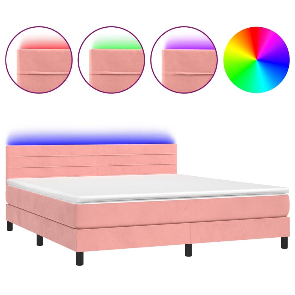 vidaXL Cama box spring c/ colchão/LED 180x200 cm veludo rosa
