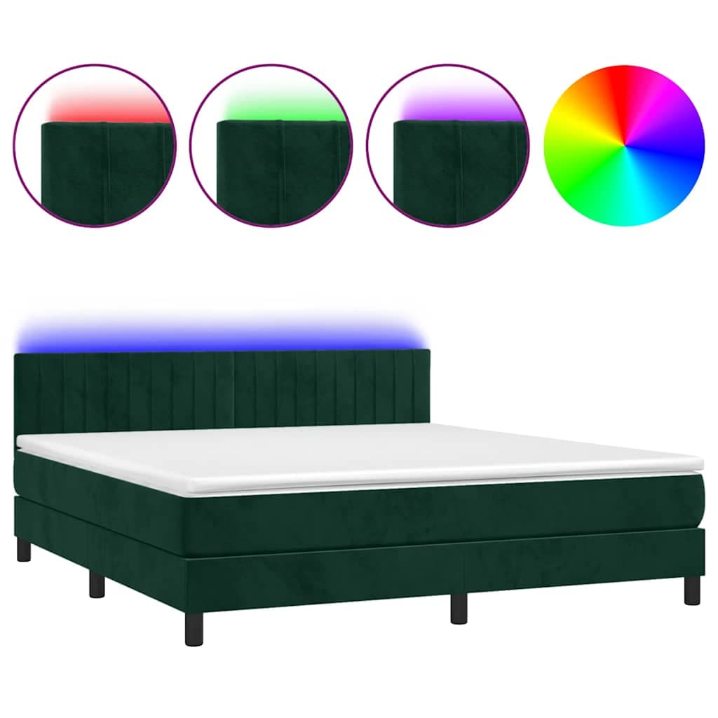 vidaXL Cama box spring c/ colchão/LED 160x200 cm veludo verde-escuro