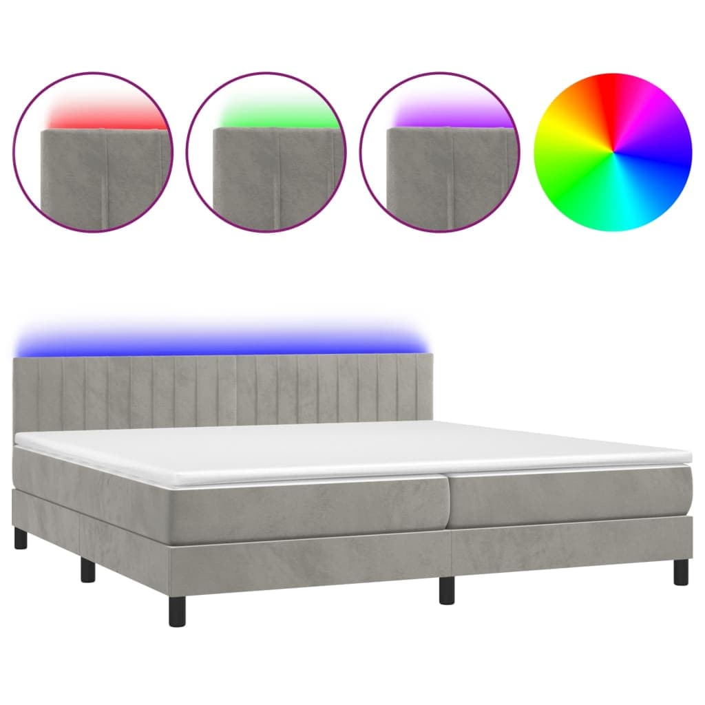 Cama Box Spring com Colchão/led 200x200 cm Veludo Cinzento-claro - 3134543