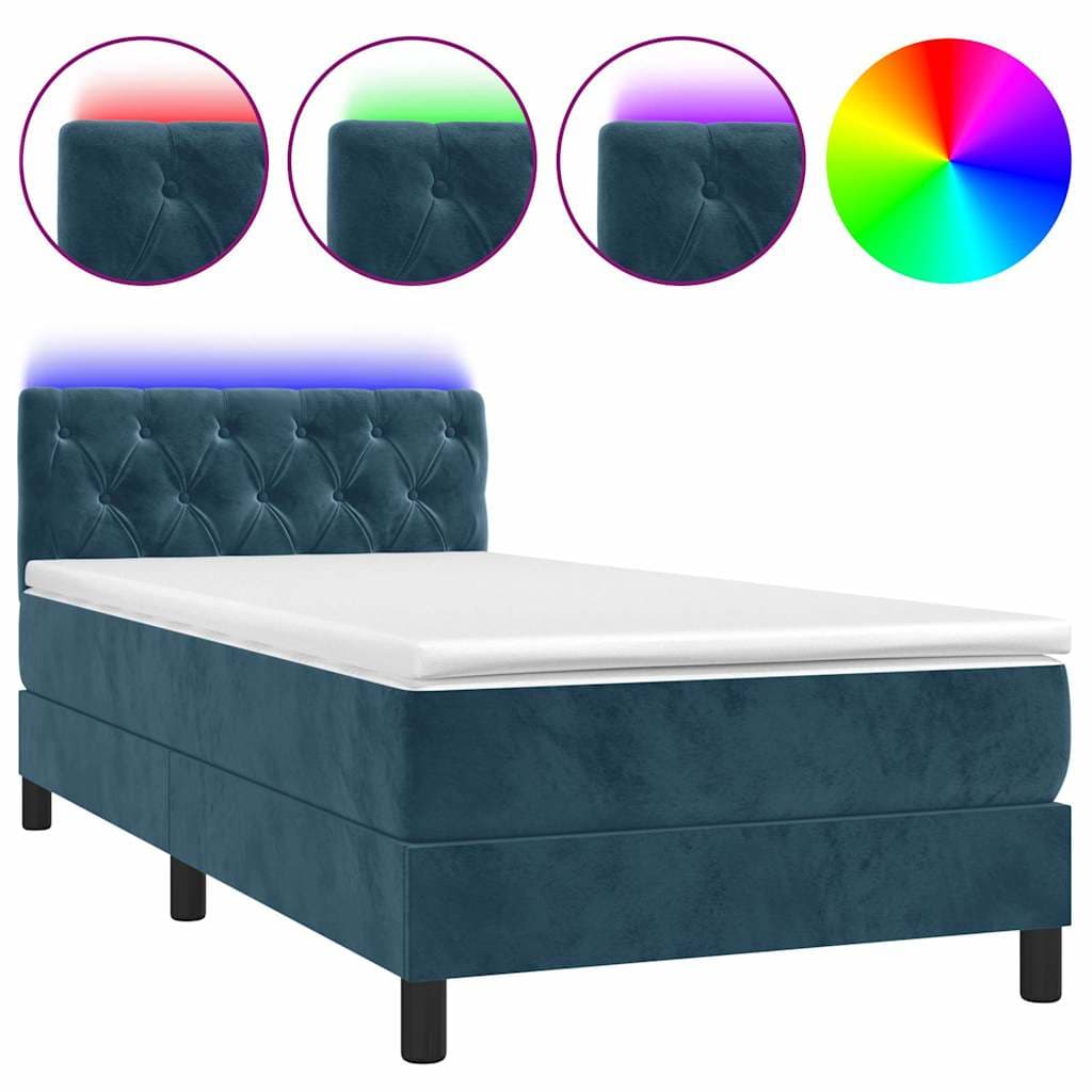 vidaXL Cama Box Spring com Colchão/led 80x200 cm Veludo Azul-escuro - 2991378348