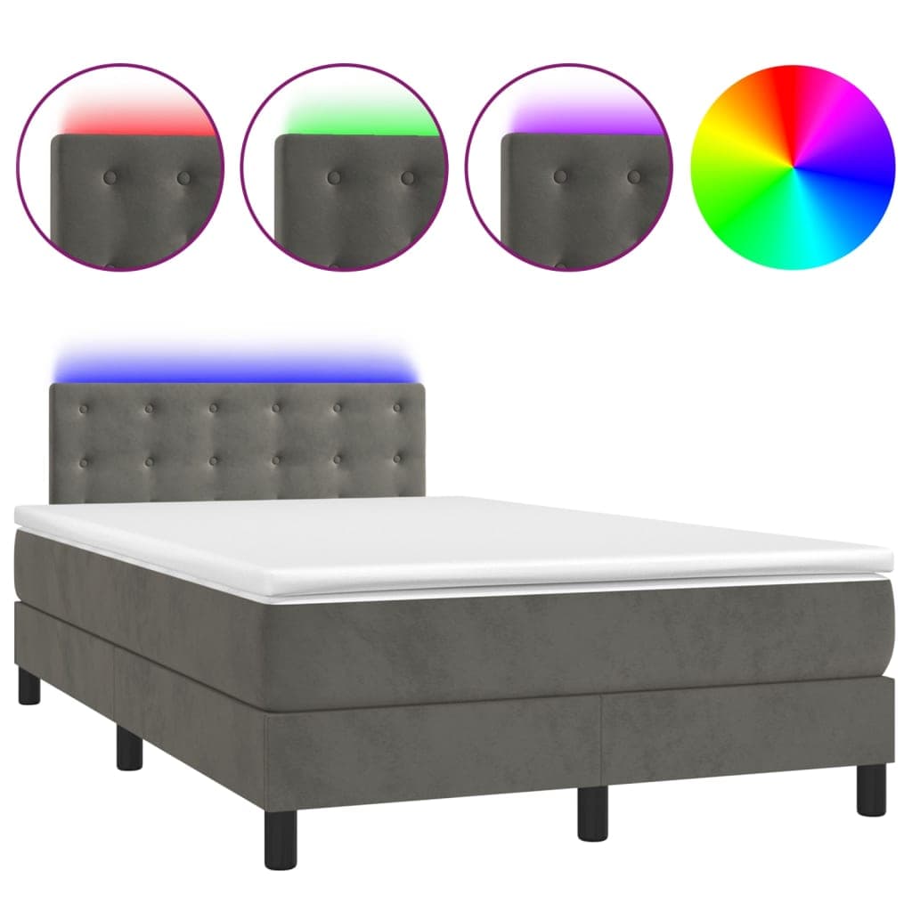 vidaXL Cama box spring c/ colchão/LED 120x200cm veludo cinzento-escuro