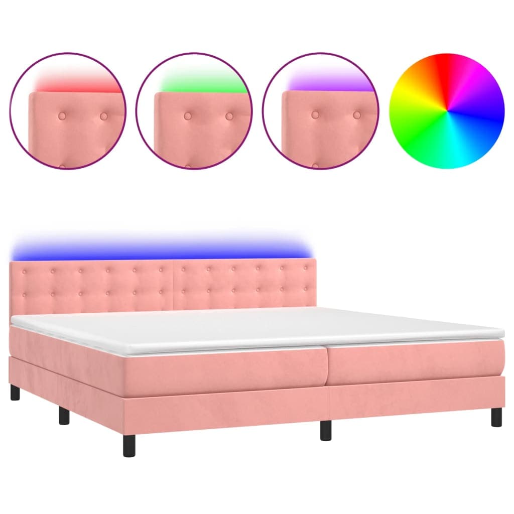 vidaXL Cama Box Spring com Colchão/led 200x200 cm Veludo Rosa - 217447358
