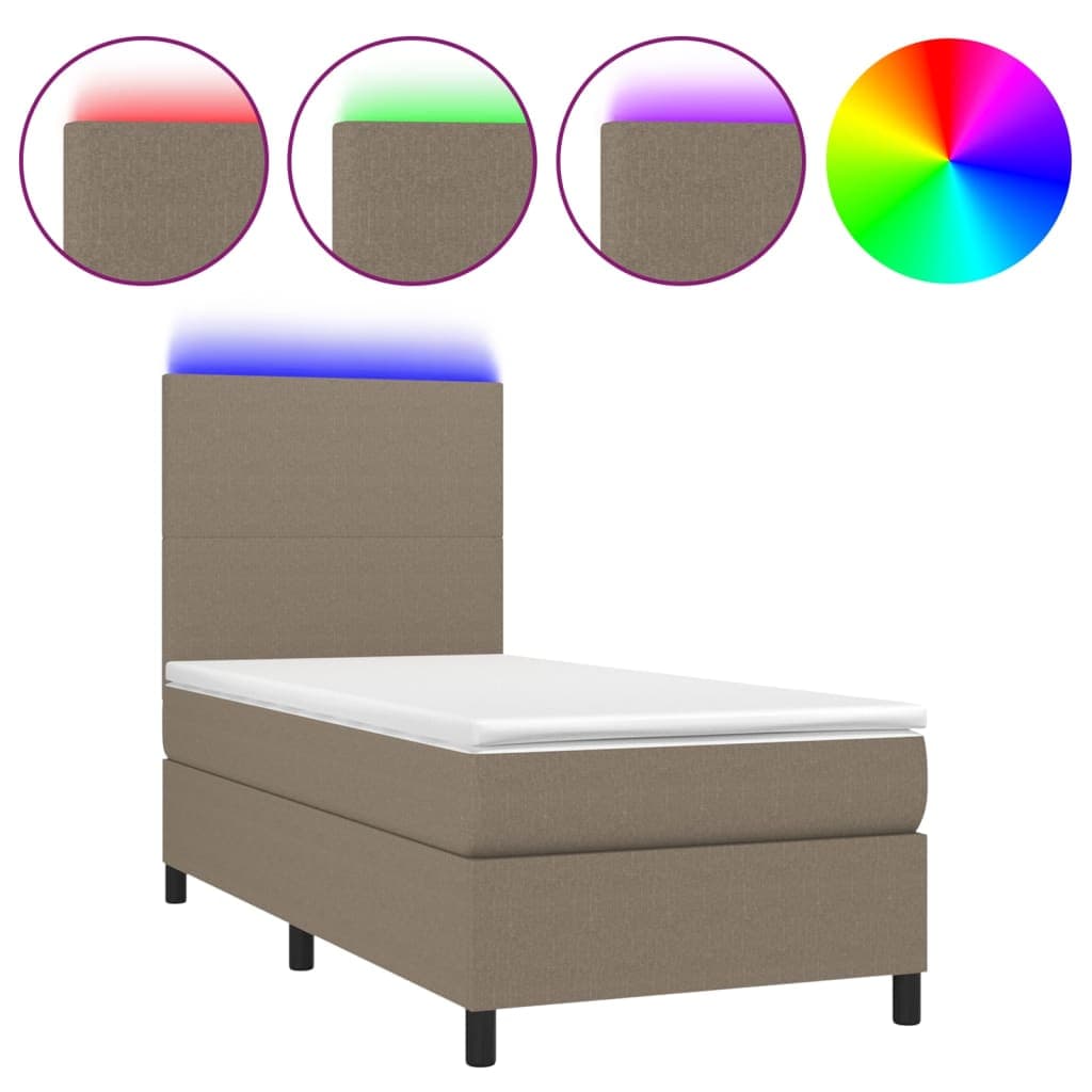 vidaXL Cama box spring + colchão/LED 80x200cm tecido cinza-acastanhado