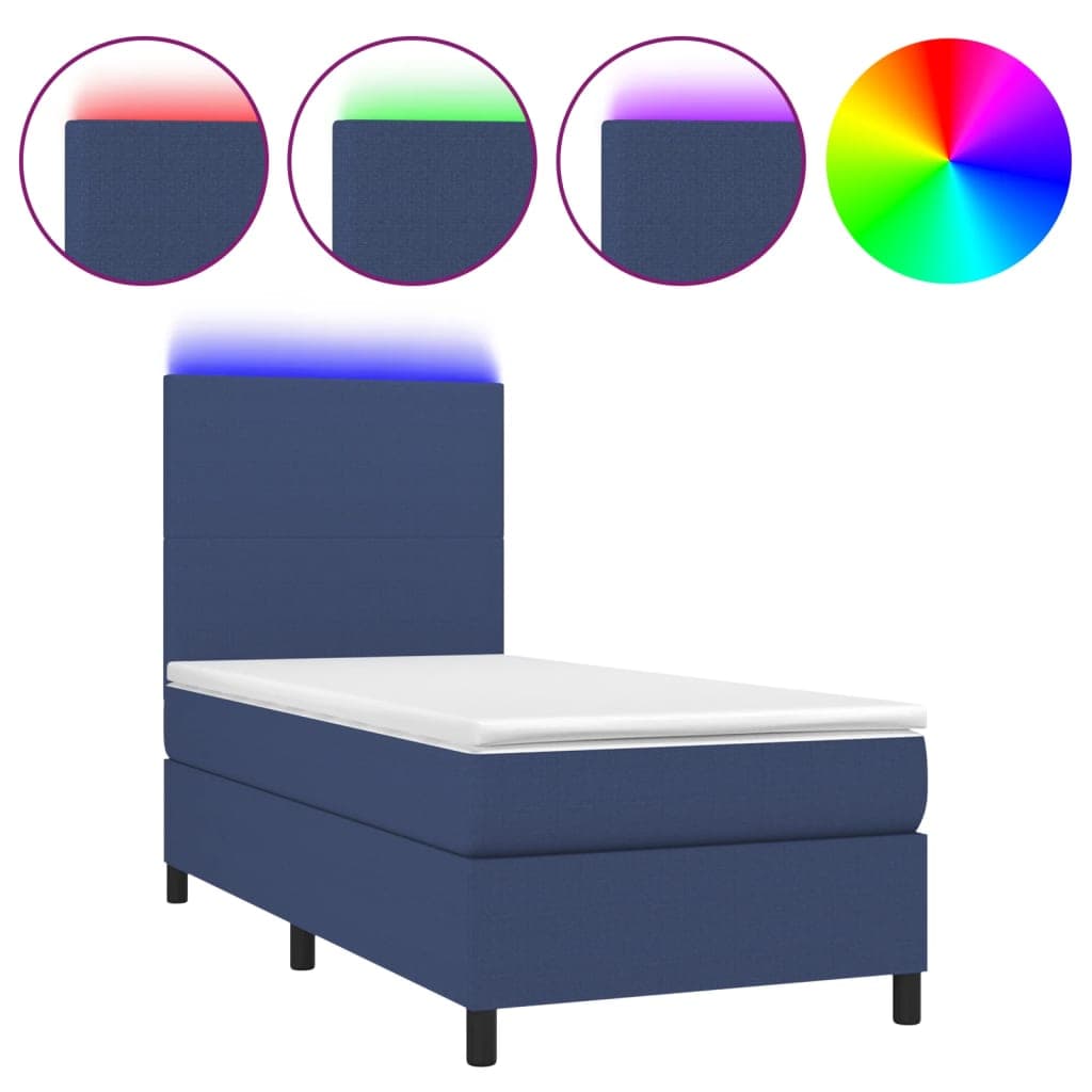 vidaXL Cama box spring c/ colchão e LED 90x200 cm tecido azul
