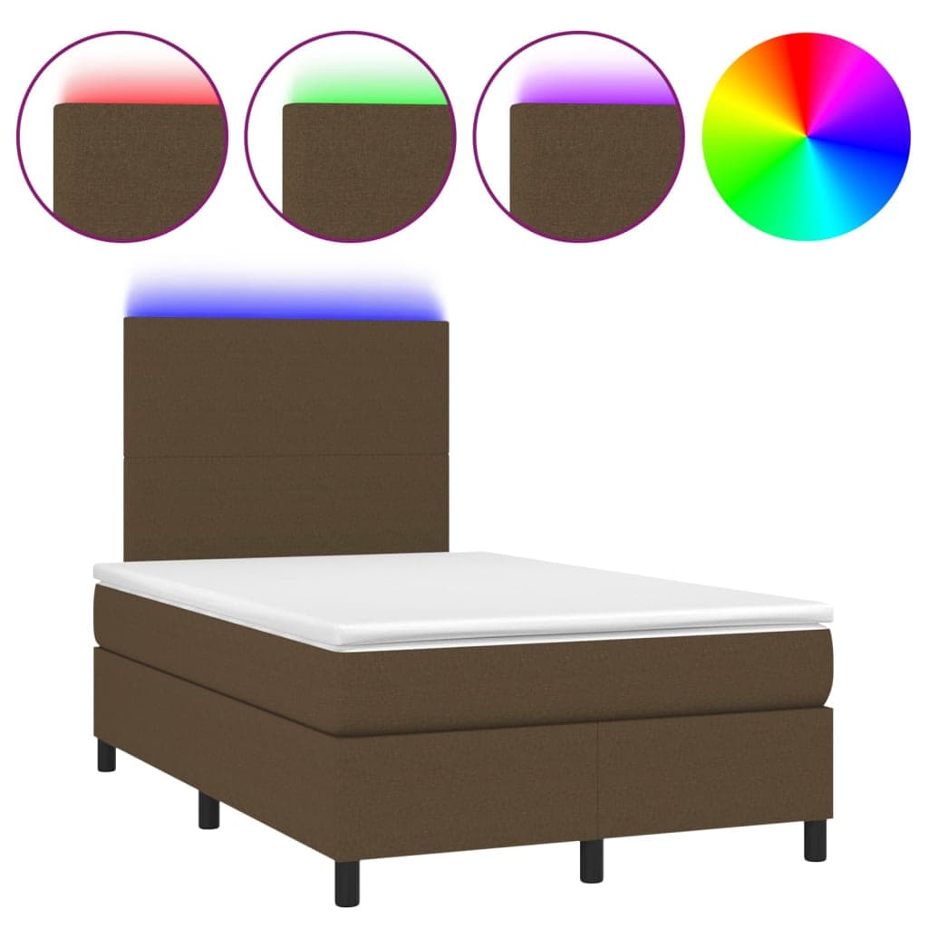 vidaXL Cama box spring c/ colchão/LED 120x200cm tecido castanho-escuro