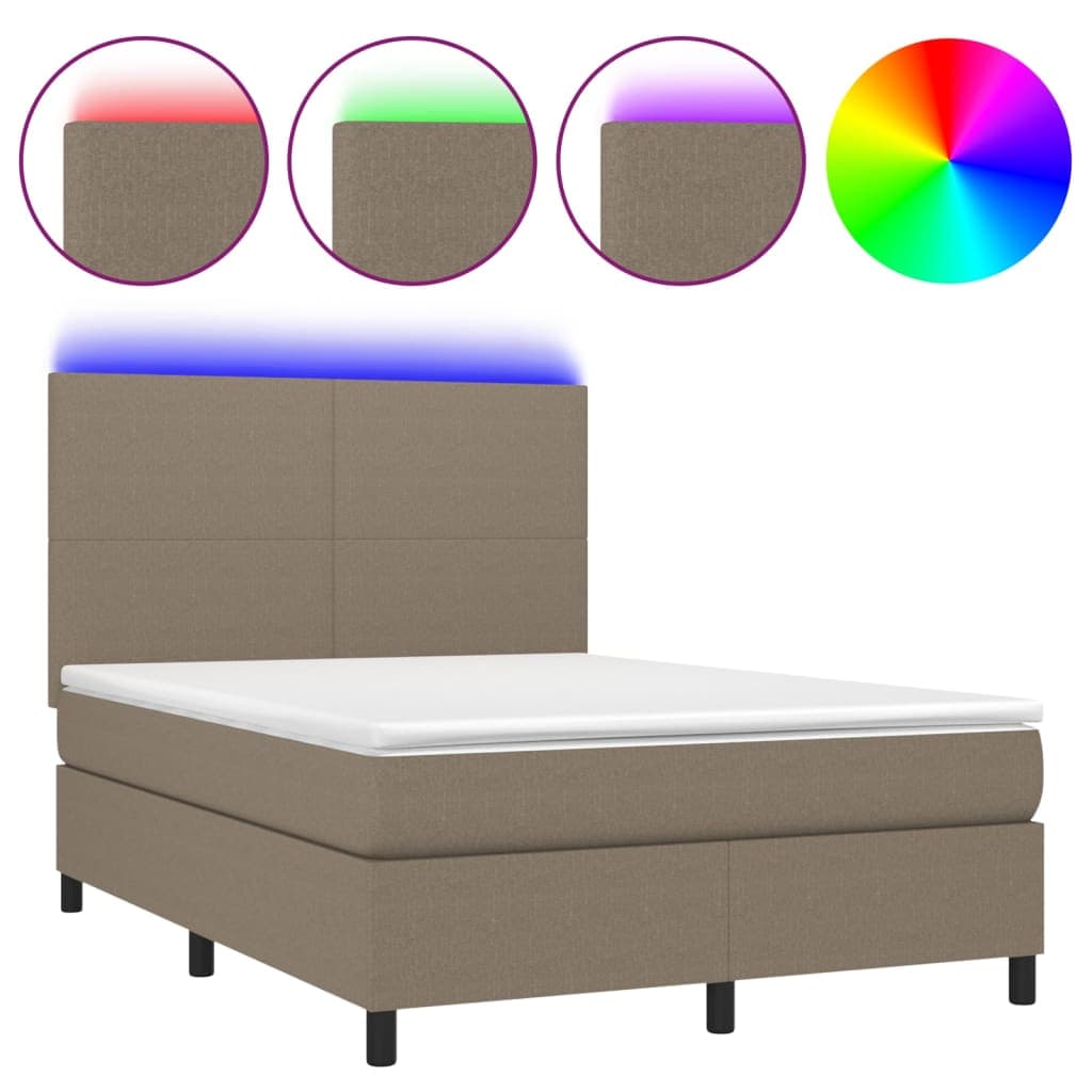vidaXL Cama box spring colchão/LED 140x200 cm tecido cinza-acastanhado
