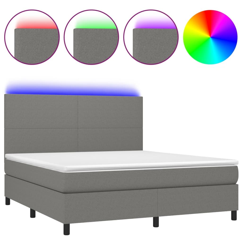 vidaXL Cama box spring c/ colchão e LED 160x200 cm tecido cinza-escuro