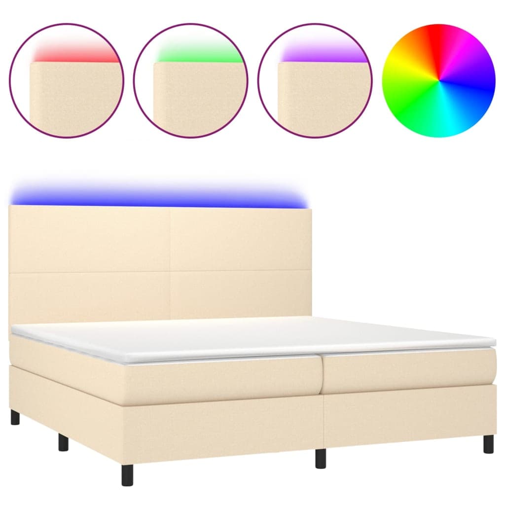 vidaXL Cama box spring c/ colchão e LED 200x200 cm tecido cor creme