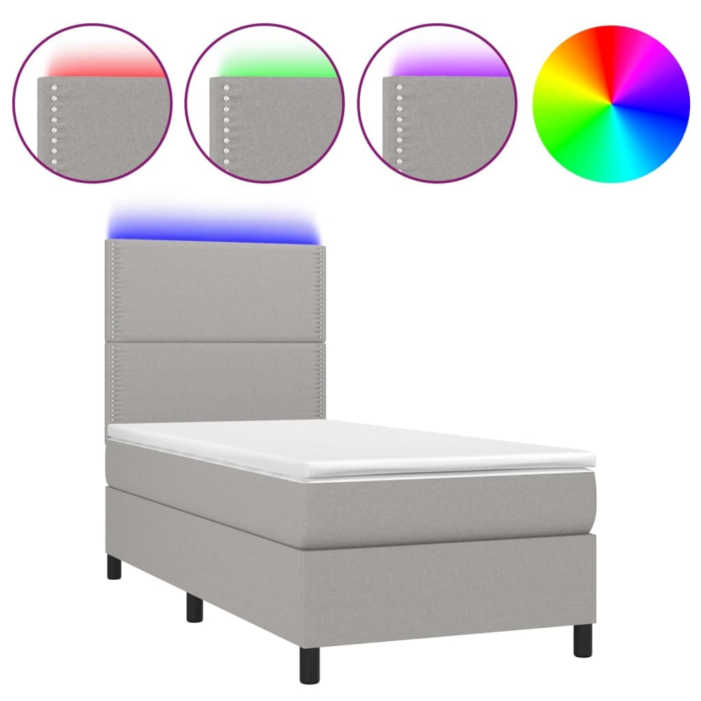 vidaXL Cama Box Spring com Colchão e LED 100x200 cm Tecido Cinza-claro - 2214492480