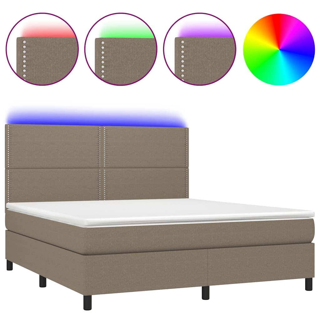 vidaXL Cama Box Spring Colchão/led 180x200cm Tecido Cinza-acastanhado - 3650444770