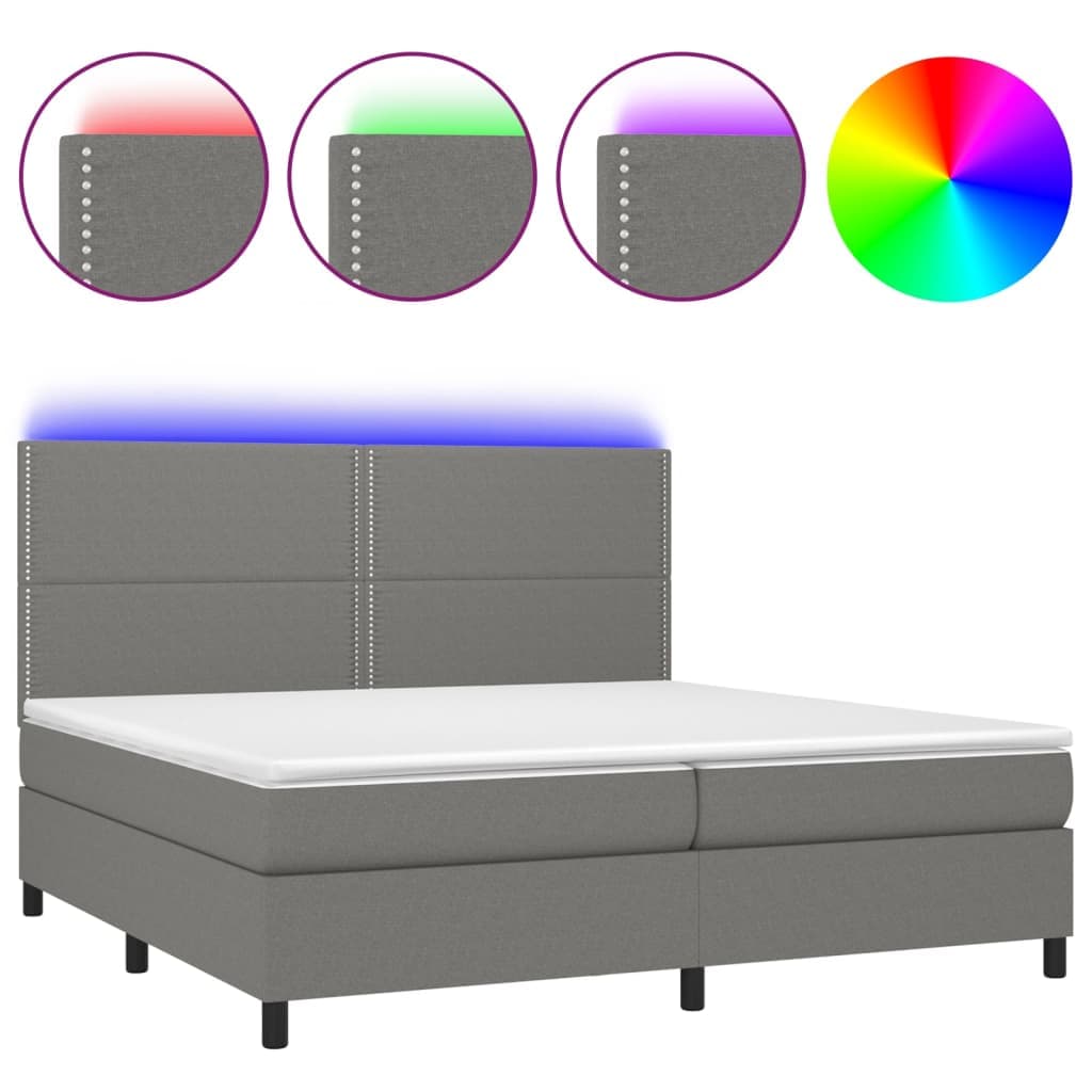 vidaXL Cama box spring c/ colchão e LED 200x200 cm tecido cinza-escuro