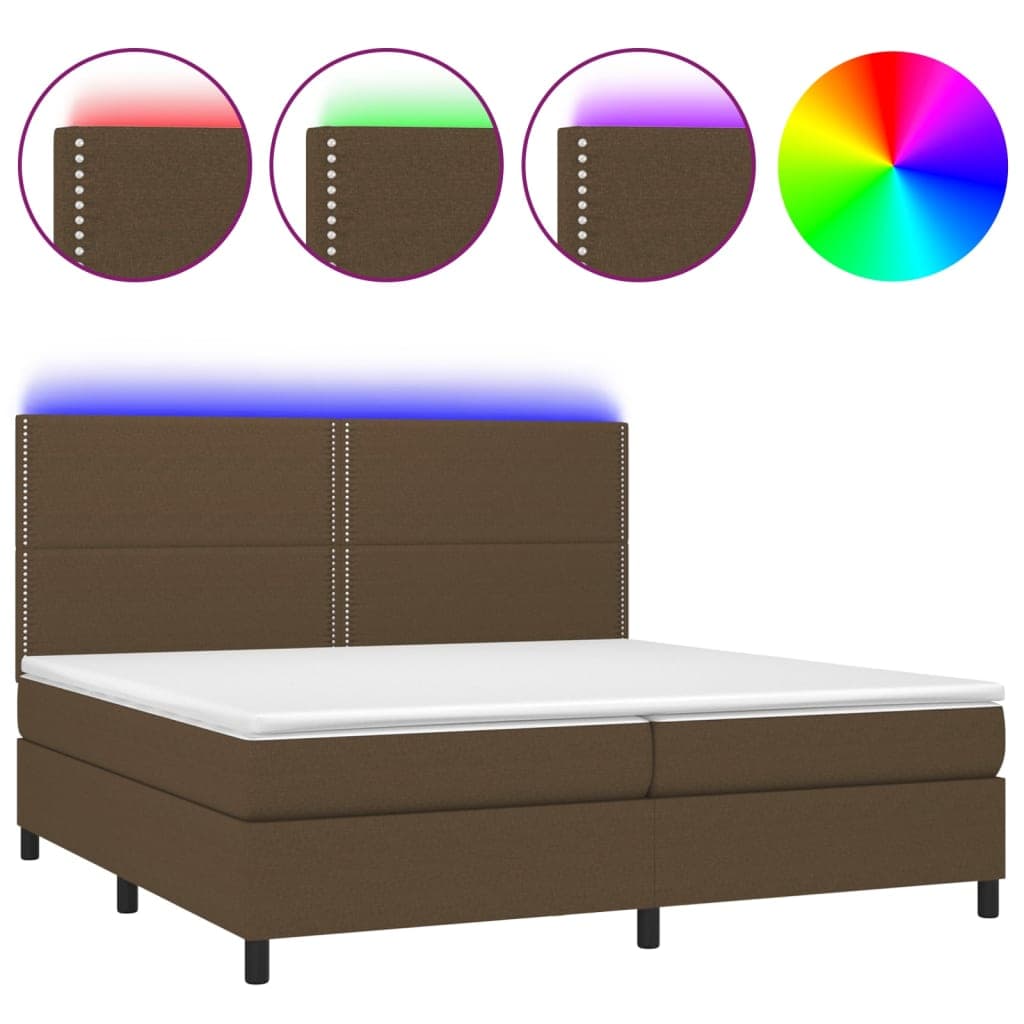 Cama Box Spring com Colchão/led 200x200cm Tecido Castanho-escuro - 3134824