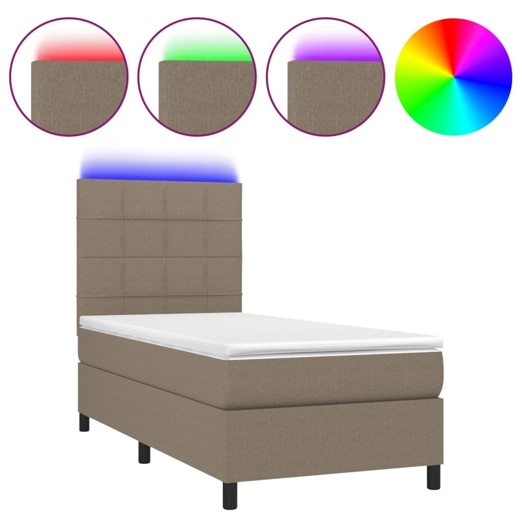 vidaXL Cama Box Spring + Colchão/led 90x200cm Tecido Cinza-acastanhado - 1130005664