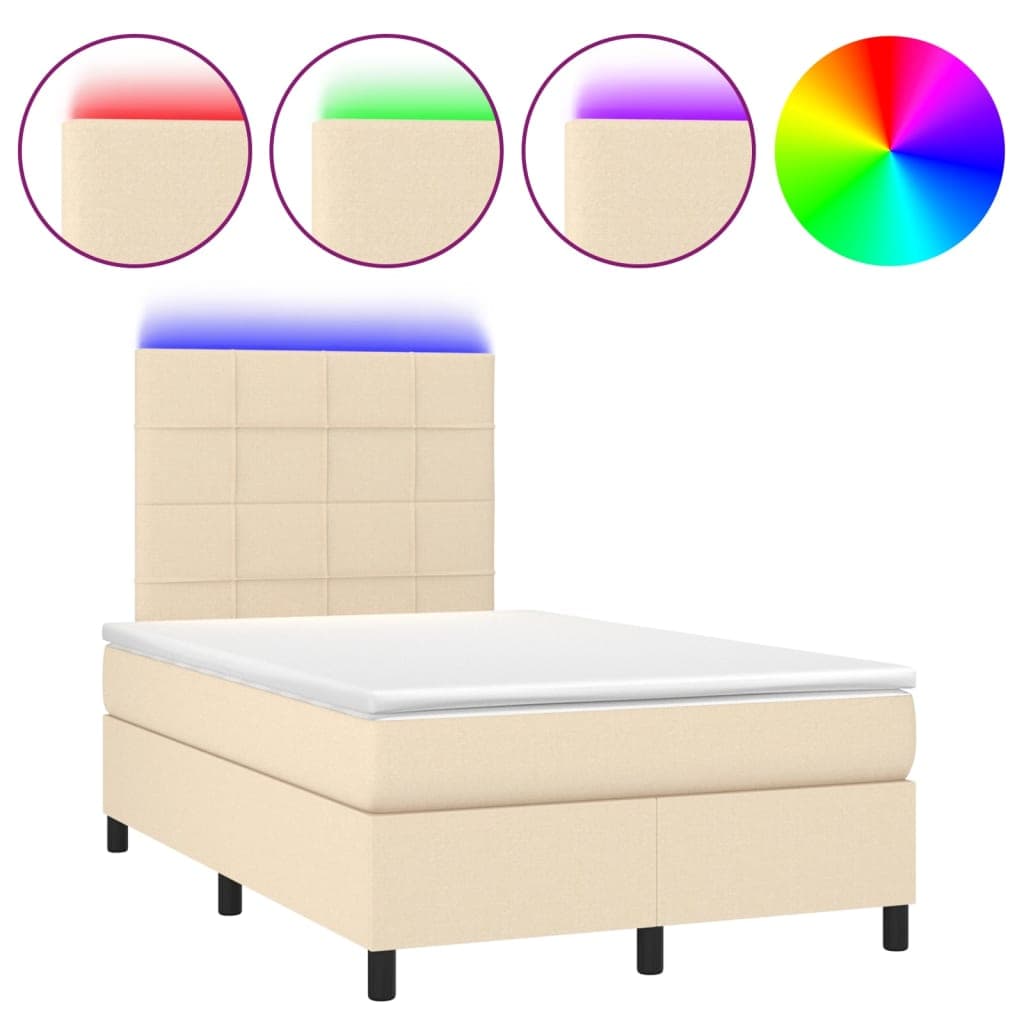 vidaXL Cama box spring c/ colchão e LED 120x200 cm tecido cor creme