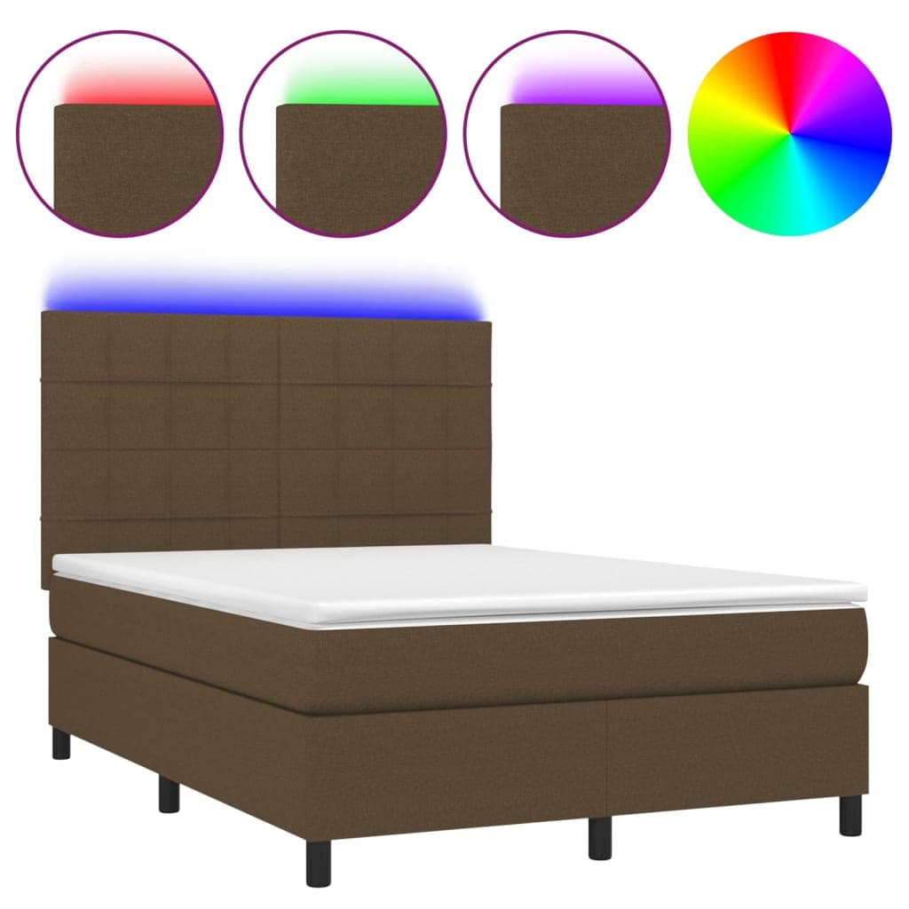 vidaXL Cama Box Spring com Colchão/led 140x200cm Tecido Castanho-escuro - 2519954184