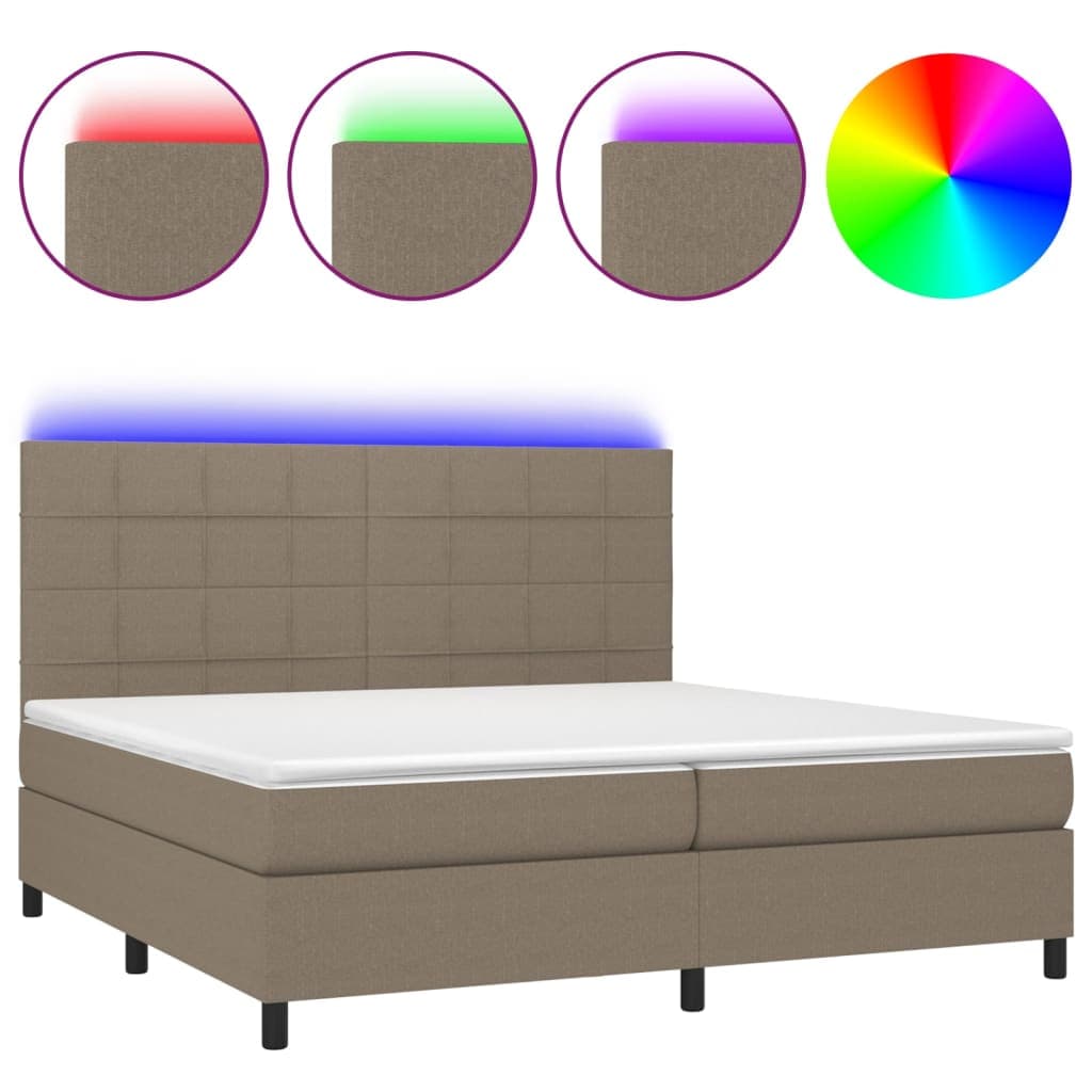 vidaXL Cama box spring colchão/LED 200x200cm tecido cinza-acastanhado