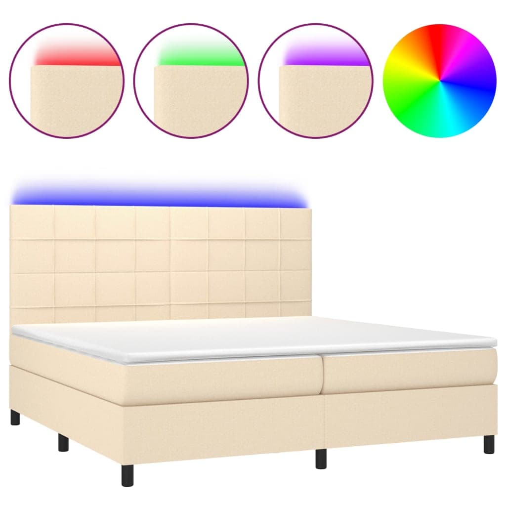 vidaXL Cama Box Spring com Colchão e LED 200x200 cm Tecido Cor Creme - 3058382338
