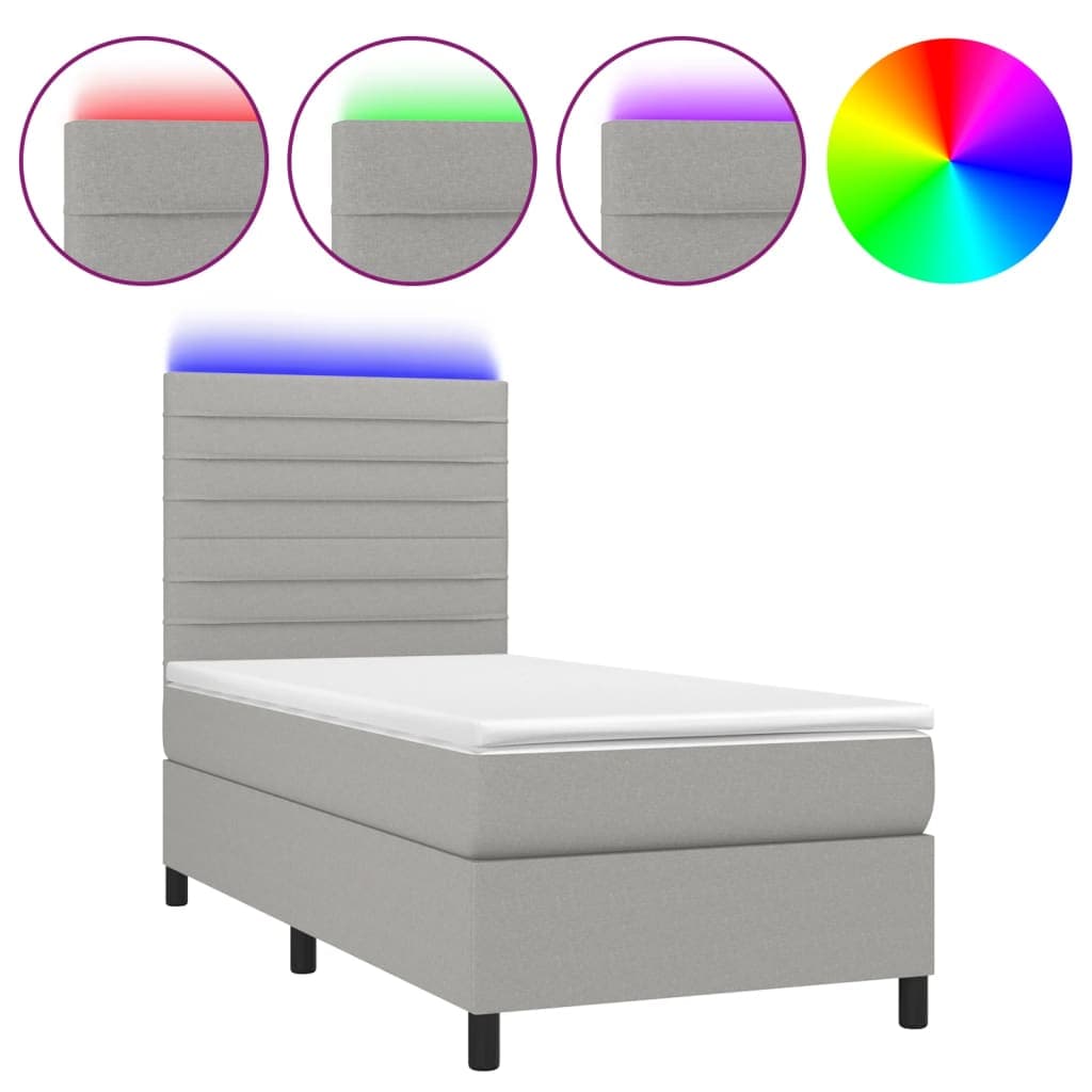 vidaXL Cama box spring c/ colchão e LED 90x190 cm tecido cinza-claro