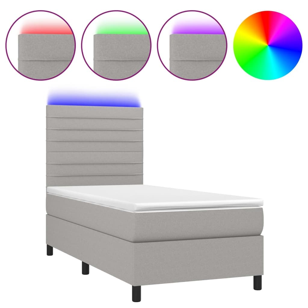 vidaXL Cama Box Spring com Colchão e LED 100x200 cm Tecido Cinza-claro - 3977023822