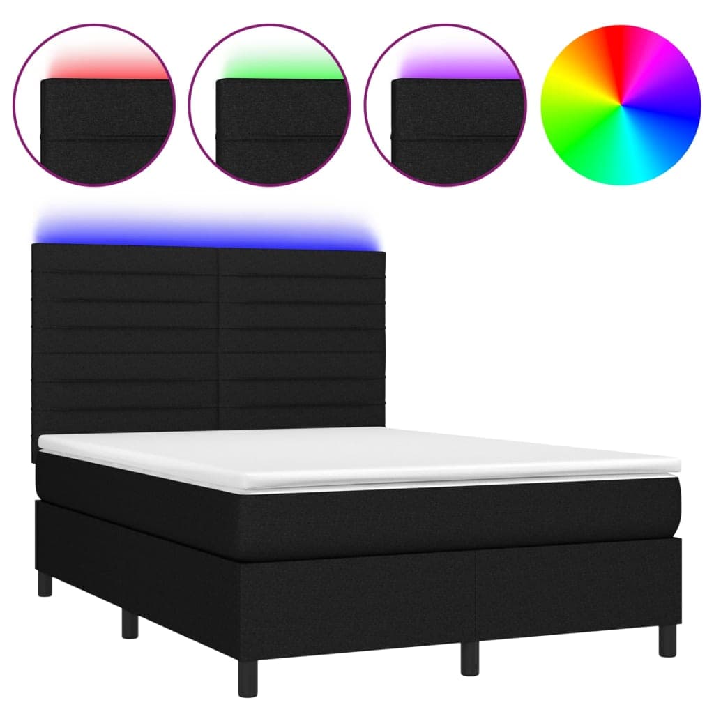 vidaXL Cama Box Spring com Colchão e LED 140x200 cm Tecido Preto - 1535369174