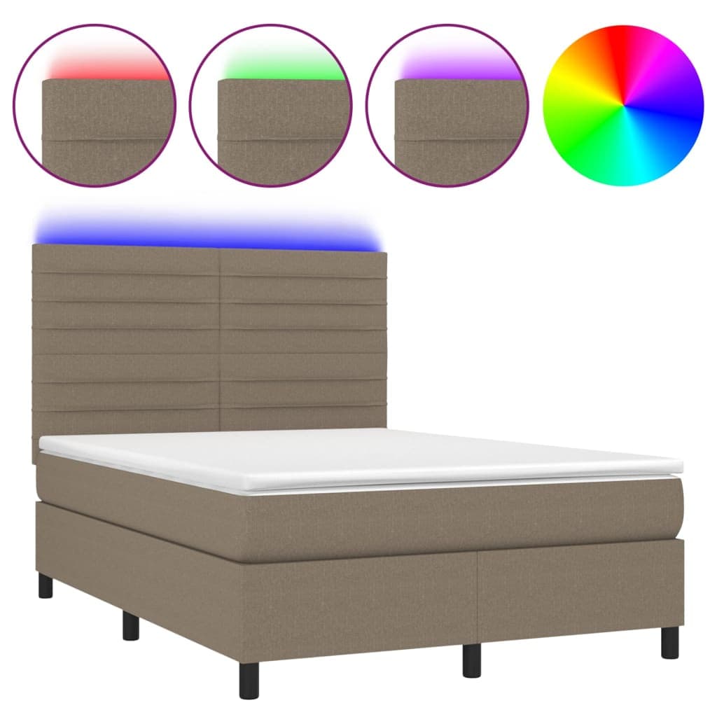 vidaXL Cama box spring colchão/LED 140x200 cm tecido cinza-acastanhado