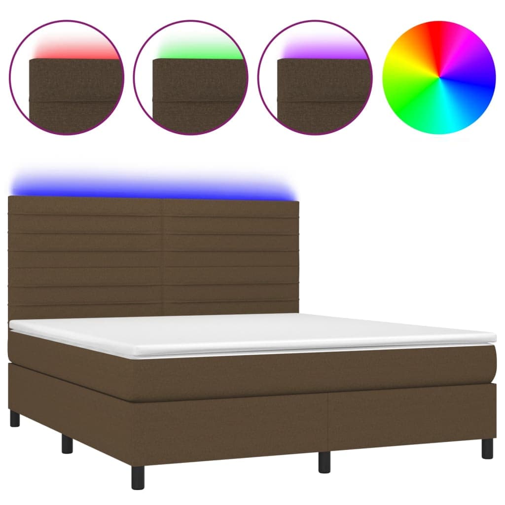 vidaXL Cama box spring c/ colchão/LED 160x200cm tecido castanho-escuro