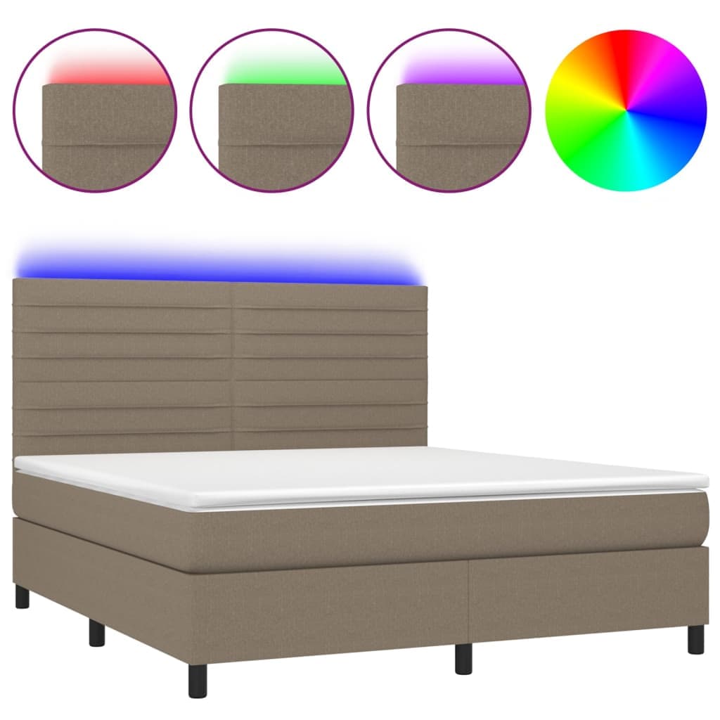 vidaXL Cama box spring colchão/LED 180x200cm tecido cinza-acastanhado