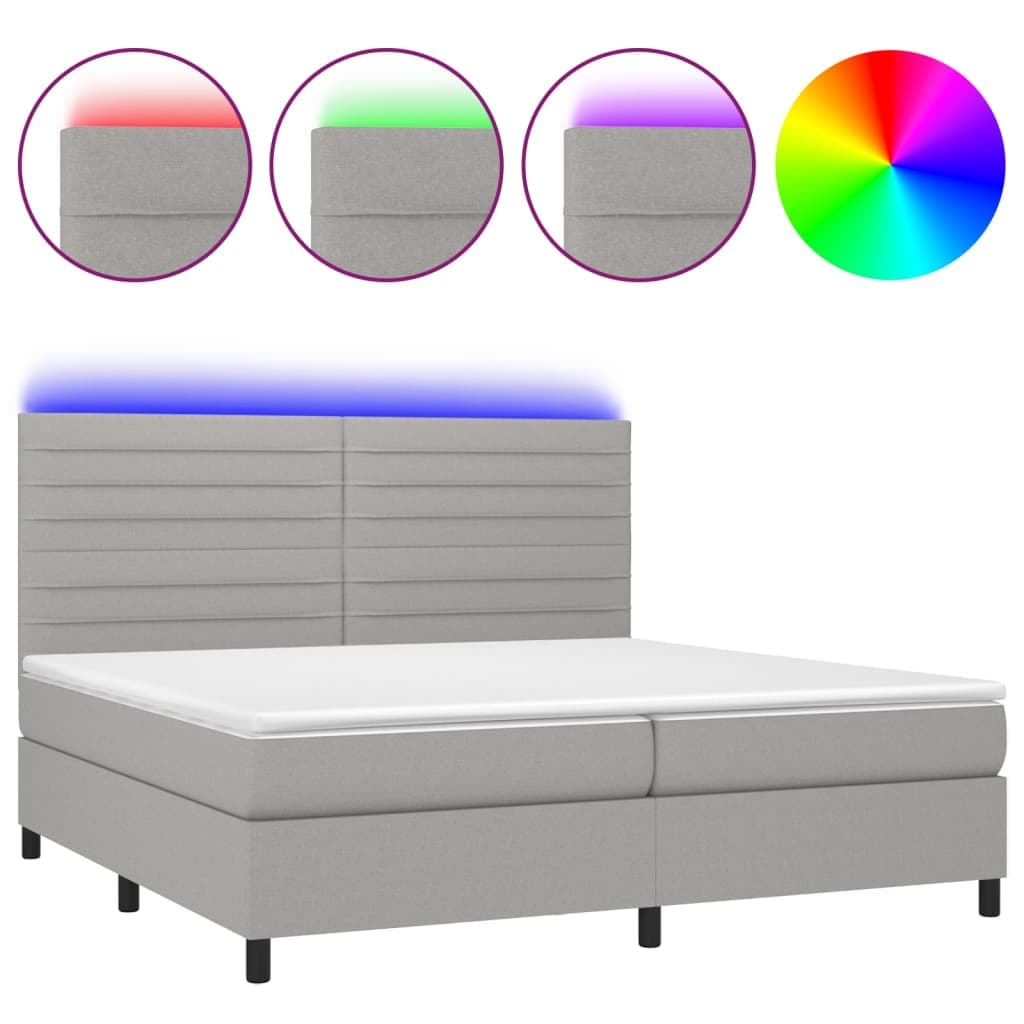 vidaXL Cama box spring c/ colchão e LED 200x200 cm tecido cinza-claro