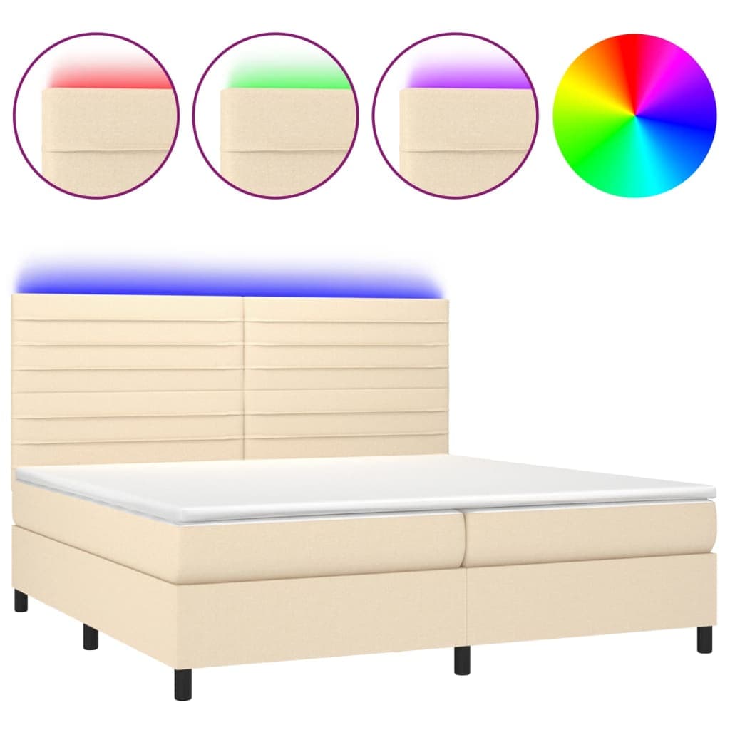 vidaXL Cama box spring c/ colchão e LED 200x200 cm tecido cor creme