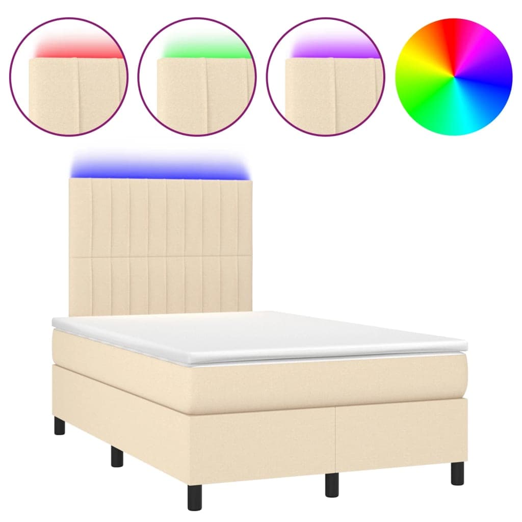 vidaXL Cama box spring c/ colchão e LED 120x200 cm tecido cor creme