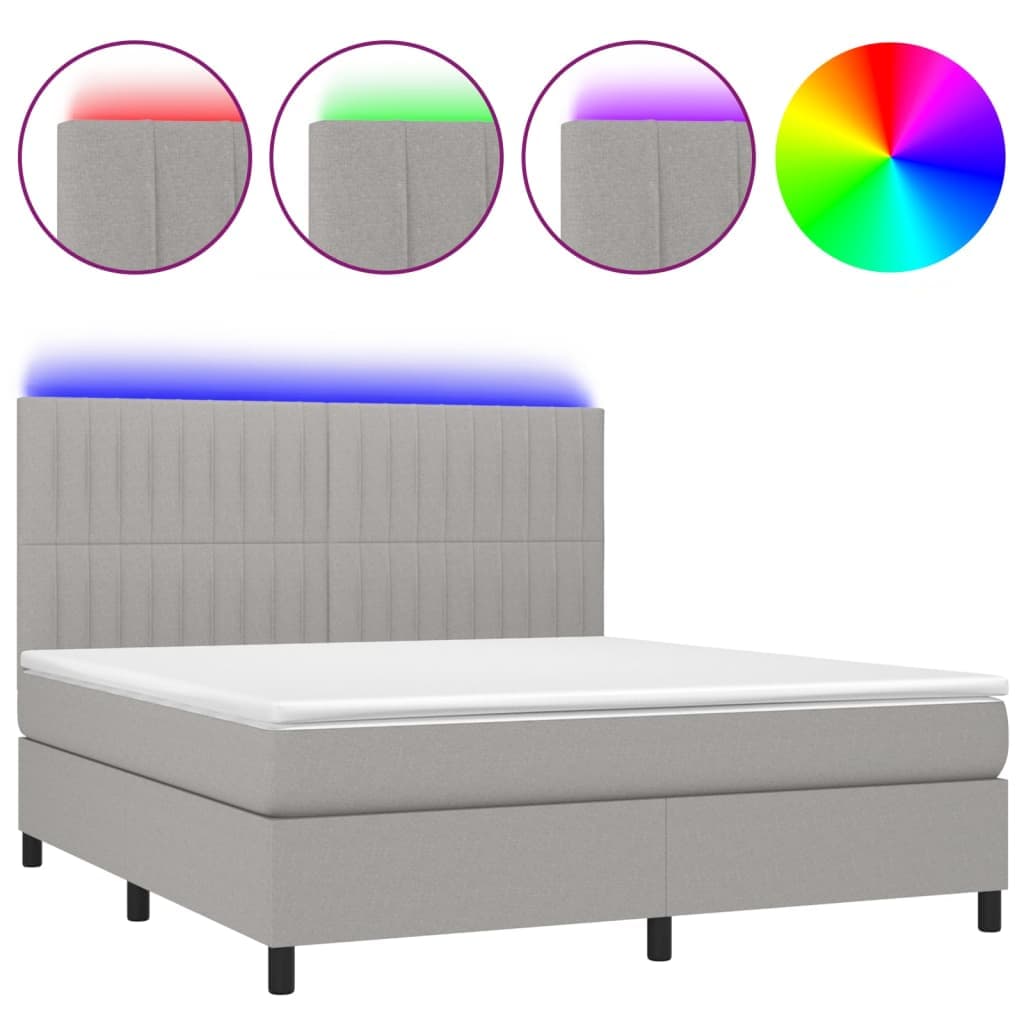 vidaXL Cama box spring c/ colchão e LED 160x200 cm tecido cinza-claro