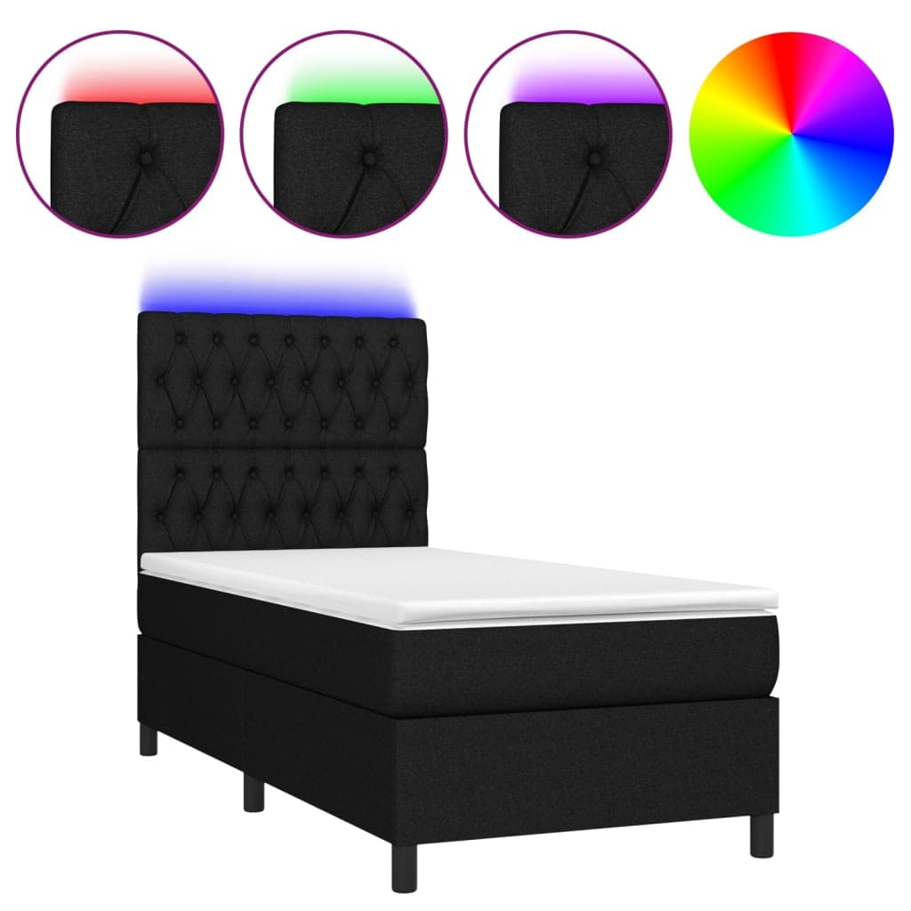 vidaXL Cama Box Spring com Colchão e LED 80x200 cm Tecido Preto - 3489884556
