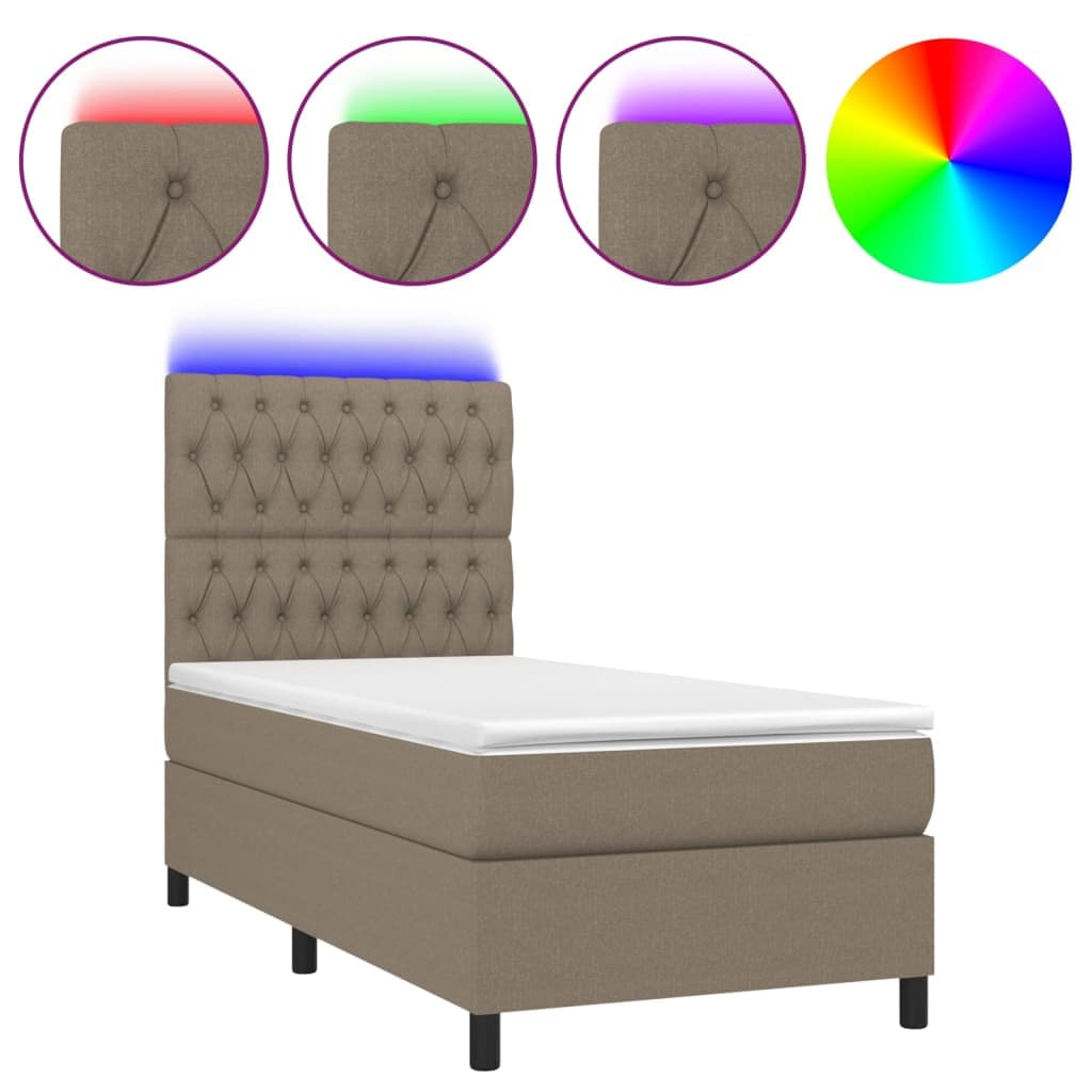 vidaXL Cama Box Spring Colchão/led 100x200cm Tecido Cinza-acastanhado - 2816729399