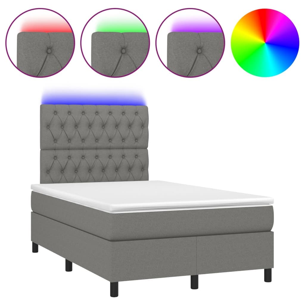 vidaXL Cama box spring c/ colchão e LED 120x200 cm tecido cinza-escuro