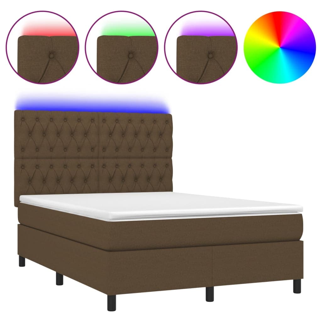 vidaXL Cama box spring c/ colchão/LED 140x190cm tecido castanho-escuro
